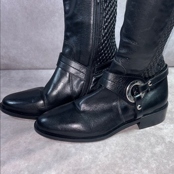 Ron White EUC Women Black Leather Knee-High Boots Sz EU 36 Quilted Cushioned - Picture 11 of 16